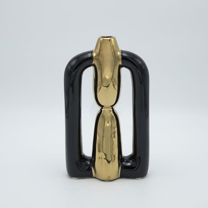 VASE CERAMIC BLACK-GOLD 14.5x7x24.5cm 819-01305