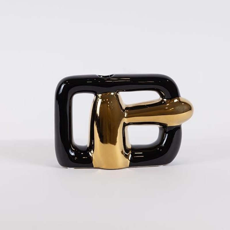 VASE CERAMIC BLACK-GOLD 20x7x12.5cm 819-01306