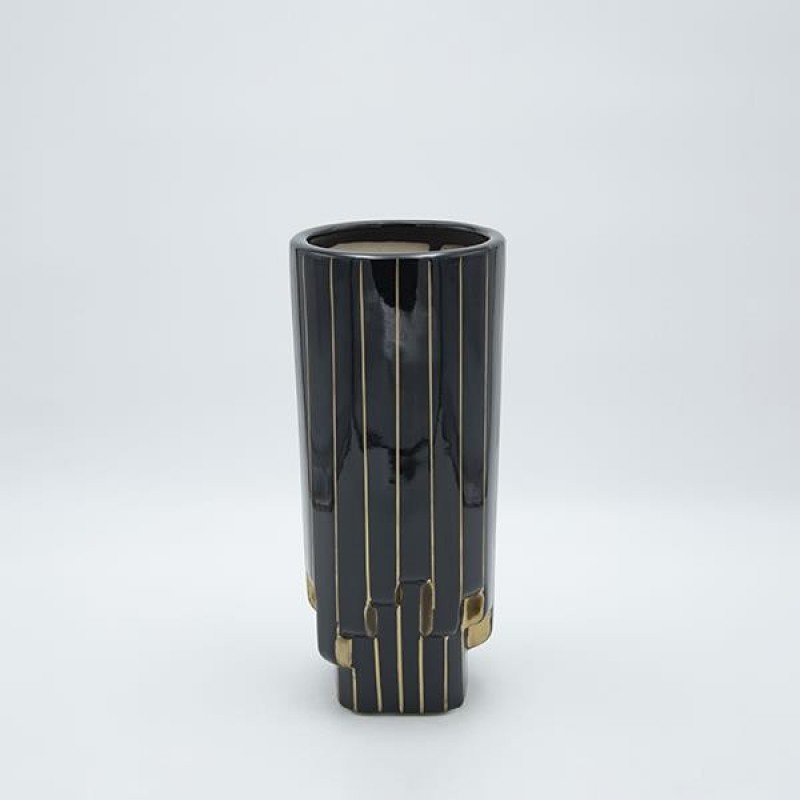 VASE CERAMIC BLACK-GOLD 13x30cm 819-01307