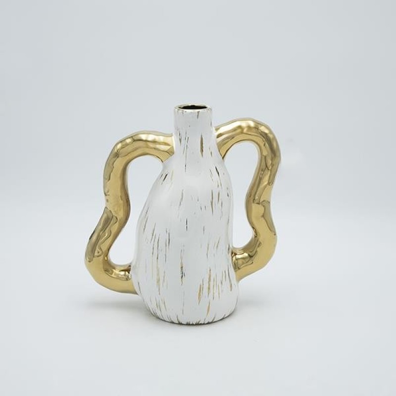 VASE CERAMIC WHITE-GOLD 24x12x30.5cm 819-01310