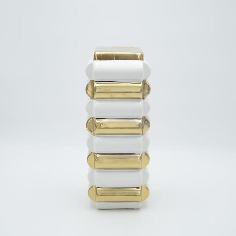 VASE CERAMIC WHITE-GOLD 26x5x25cm 819-01312