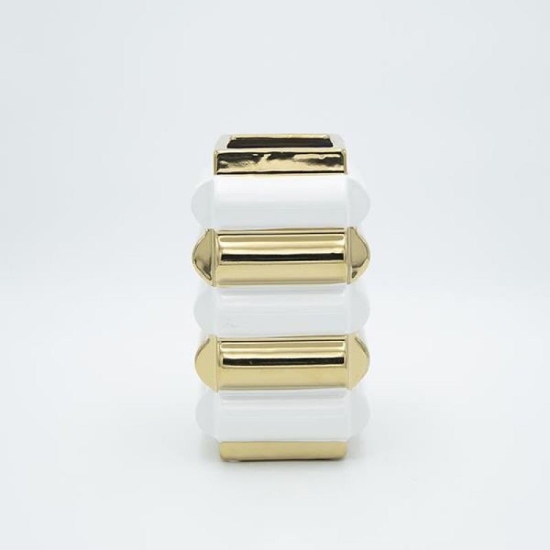 VASE CERAMIC WHITE-GOLD 14x22cm 819-01313