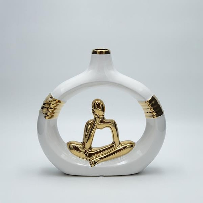 VASE STATUETTE CERAMIC WHITE-GOLD 25x6.5x25.5cm 819-01318