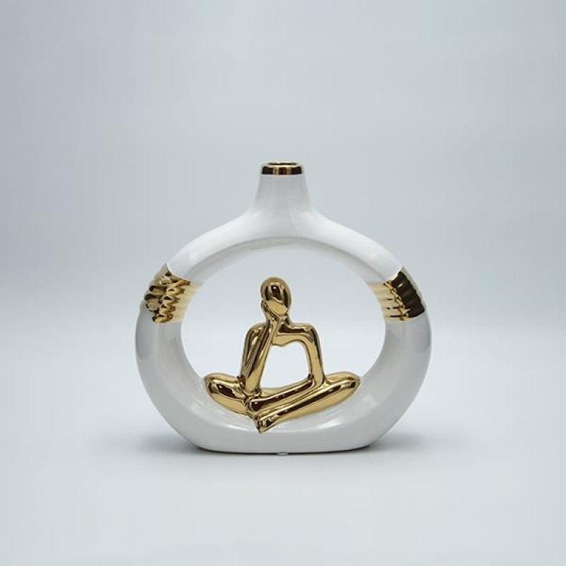 VASE STATUETTE CERAMIC WHITE-GOLD 20x5.5x20.3cm 819-01319