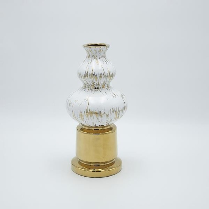 VASE CERAMIC WHITE-GOLD 14x14x30cm 819-01322