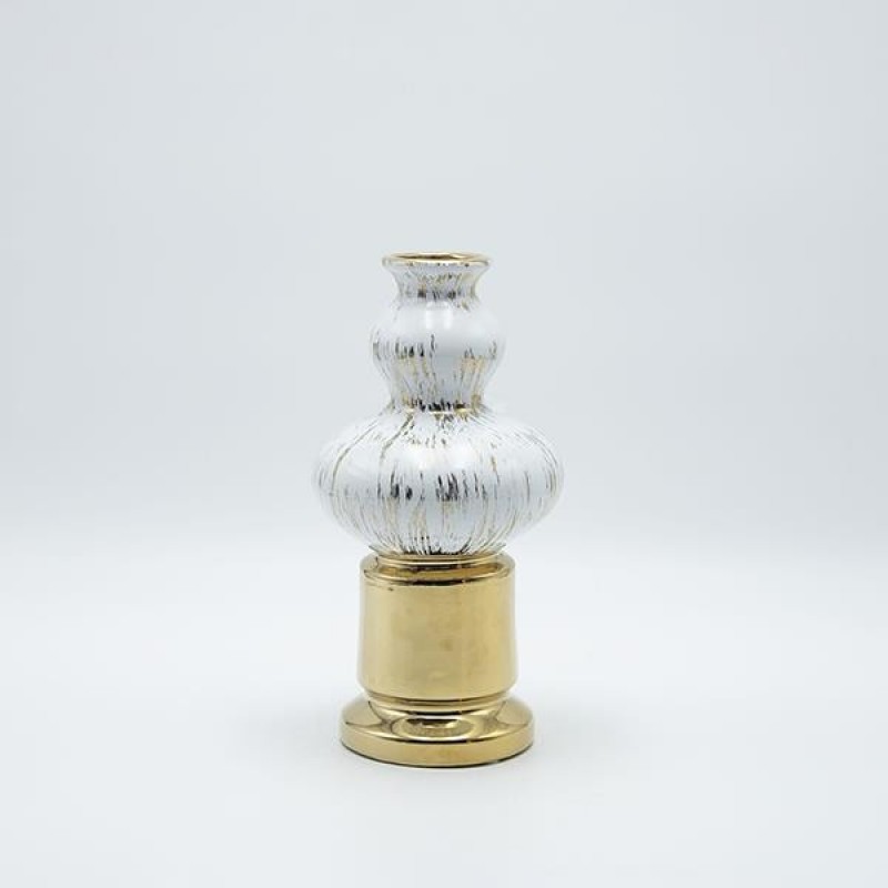 VASE CERAMIC WHITE-GOLD 12x12x20cm 819-01323
