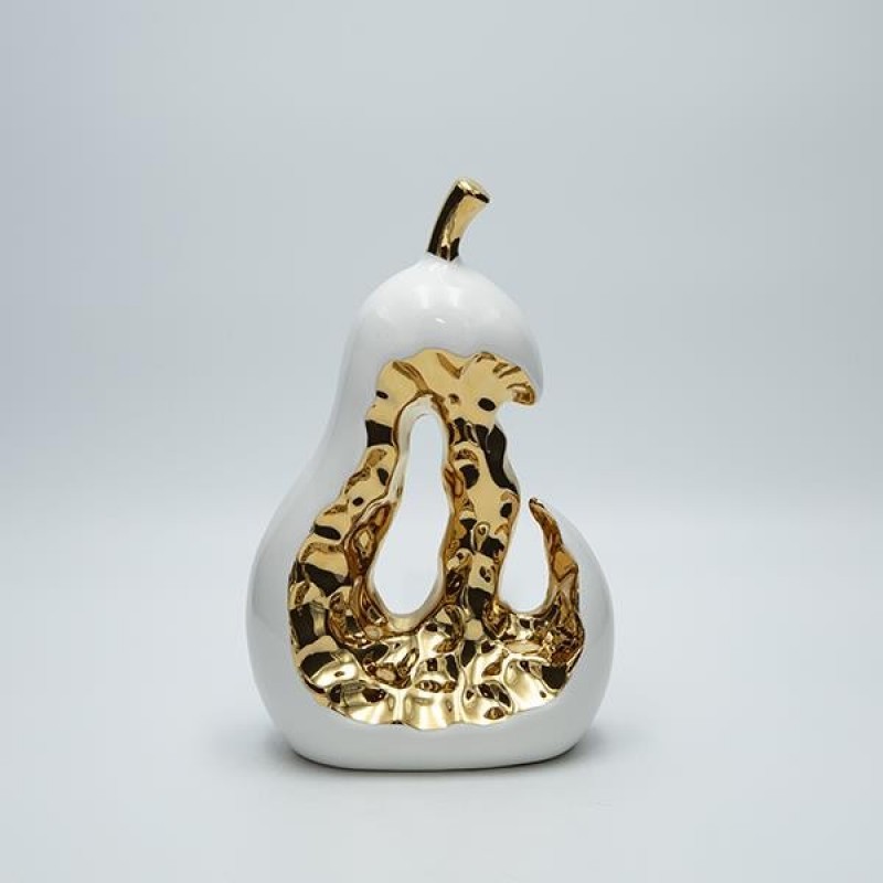 DECORATION PEAR CERAMIC WHITE-GOLD 15x9.5x24.5cm 819-01326