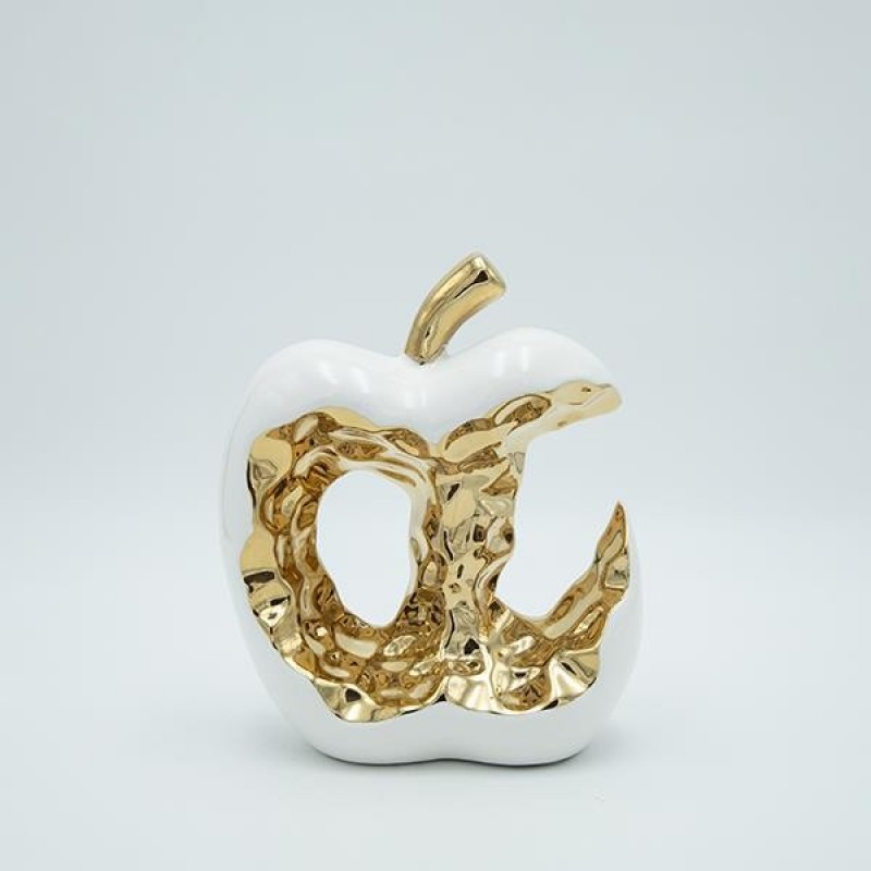 DECORATION APPLE CERAMIC WHITE -GOLD 17.5x9x20.5cm 819-01328