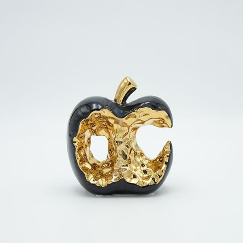 DECORATION APPLE CERAMIC BLACK-GOLD 15x7.5x16.5cm 819-01329