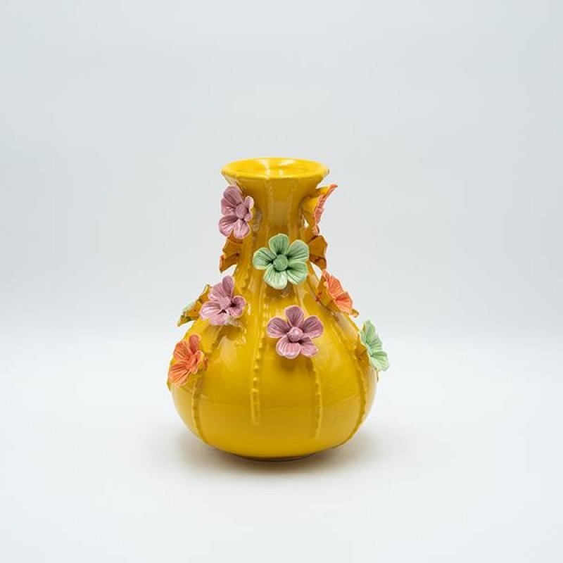 VASE WITH FLOWERS CERAMIC ORANGE & COLORS 16x16x19cm 819-01335