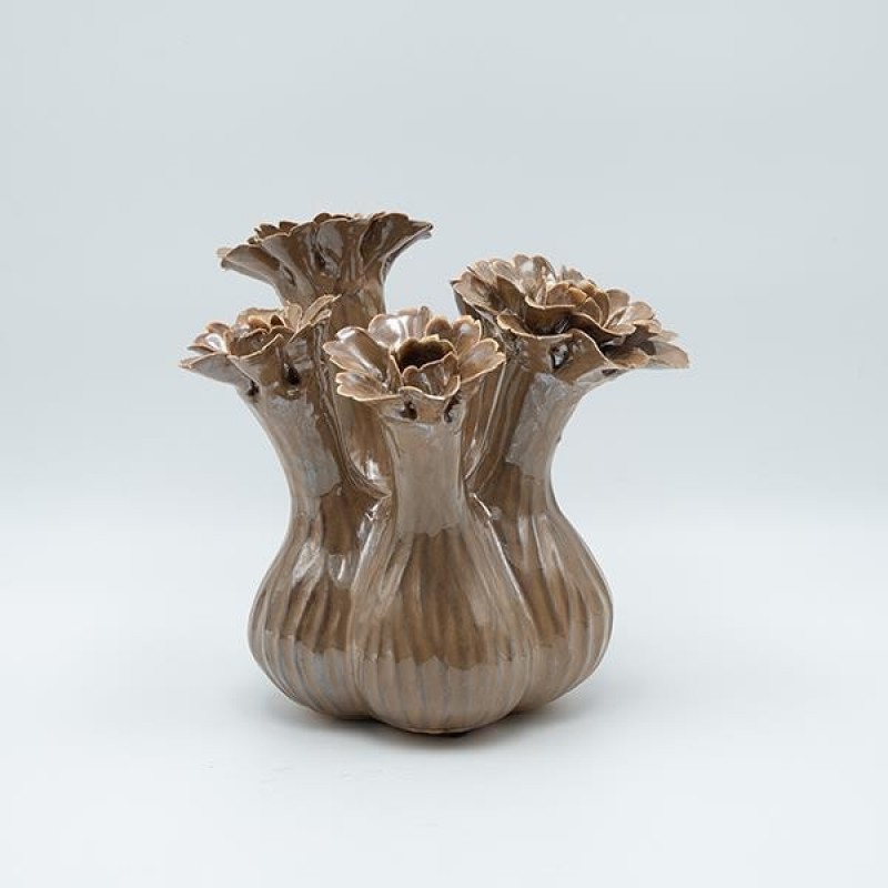 VASE WITH FLOWERS CERAMIC DARK SILVER 22x22x20cm 819-01341