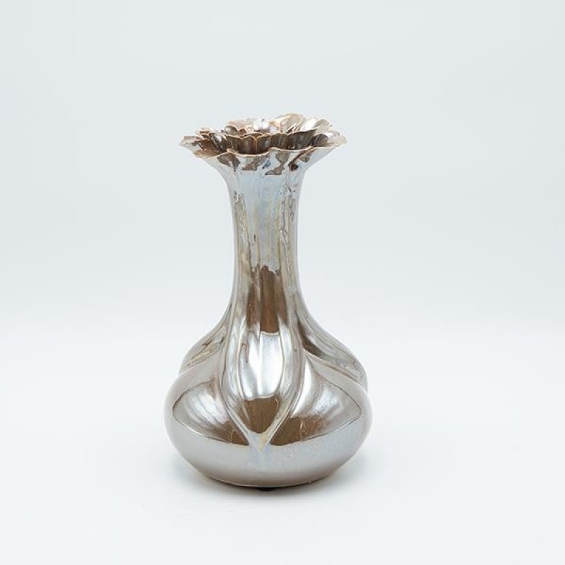 VASE FLOWER CERAMIC DARK SILVER 15x15x24.5cm 819-01342