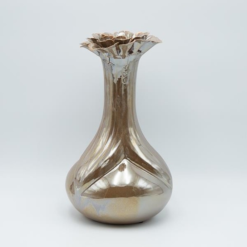 VASE FLOWER CERAMIC DARK SILVER 18.5x18.5x30.5cm 819-01343
