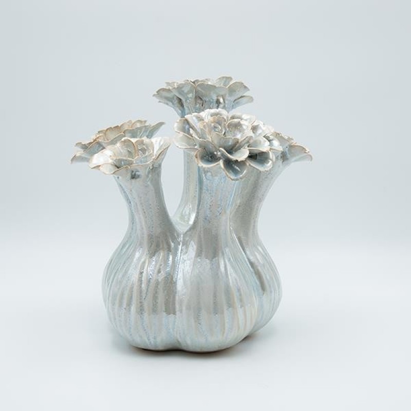 VASE FLOWER CERAMIC BLUE - BEIGE 26.5x26.5x28.5cm 819-01344