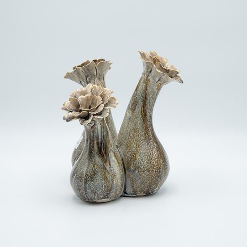 VASE FLOWER CERAMIC BEIGE - BLACK 27x13.5x24.5cm 819-01345