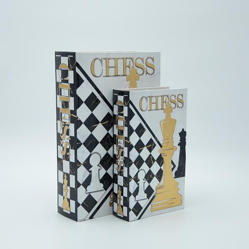 DECORATIVE BOOK BOX WOODEN WHITE-GOLD 18x7x27cm 819-01351