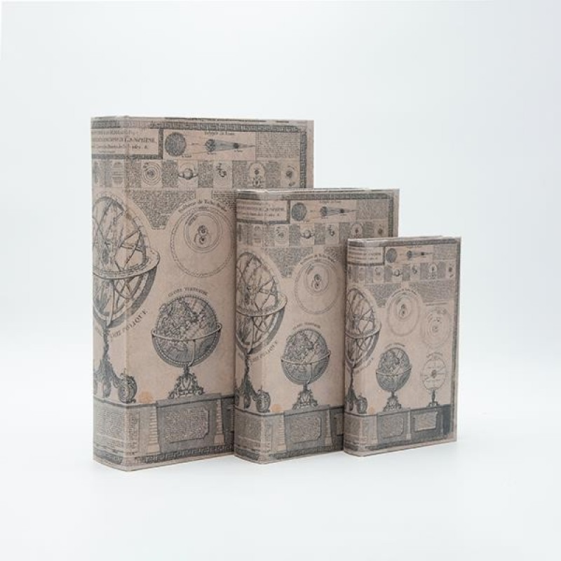 S/3 DECORATIVE BOOK BOX WOODEN GREY-BLACK 22x7x33cm 819-01353