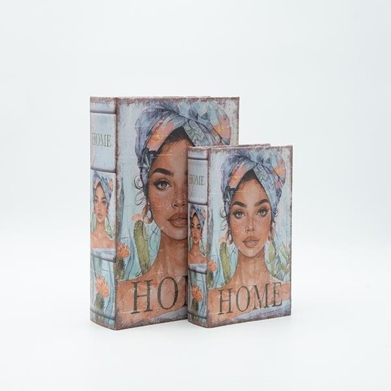 S/2 DECORATIVE BOOK BOX WOODEN LIGHT BLUE 18x7x27cm 819-01356