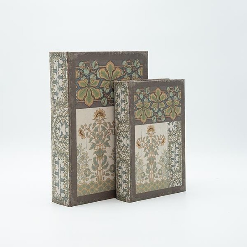 S/2 DECORATIVE BOOK BOX WOODEN BROWN 21x7x30cm 819-01357