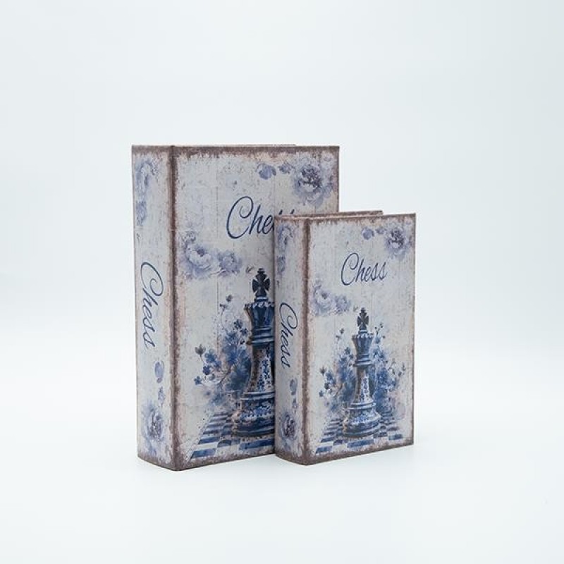 S/2 DECORATIVE BOOK BOX WOODEN WHITE-LIGHT BLUE 18x7x27cm 819-01362