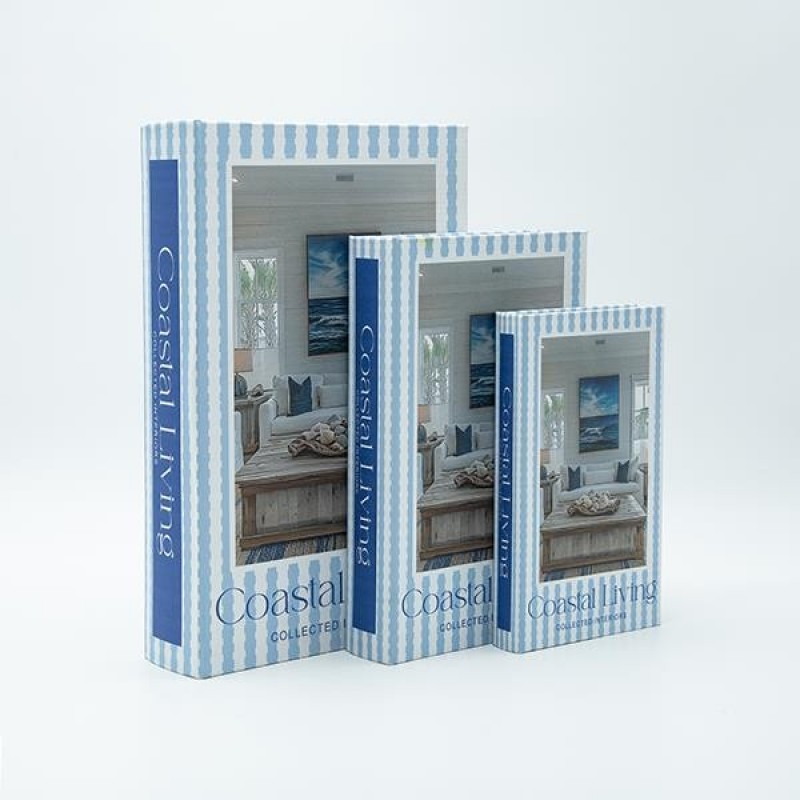 S/3 DECORATIVE BOOK BOX WOODEN LIGHT BLUE-WHITE 22x7x33cm 819-01366