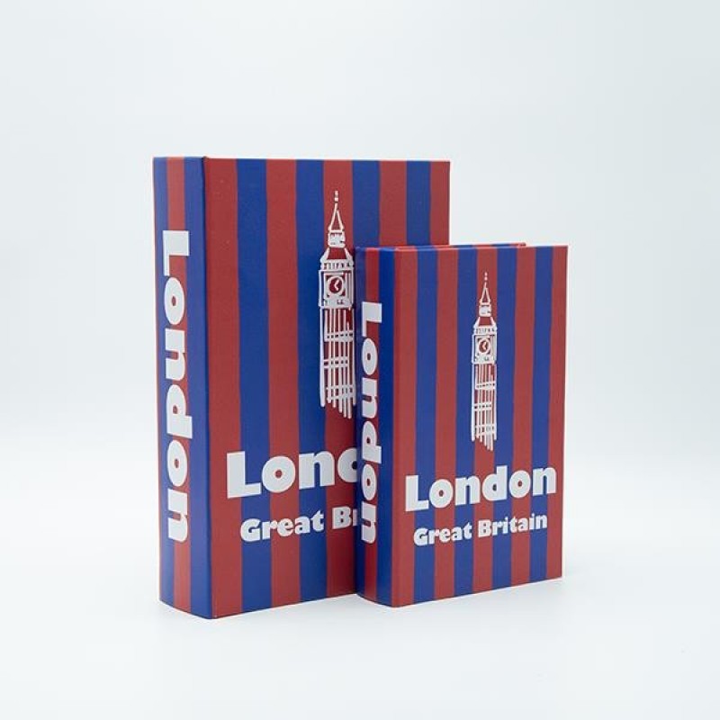 S/2 DECORATIVE BOOK BOX WOODEN RED-BLUE 21x7x30cm 819-01395