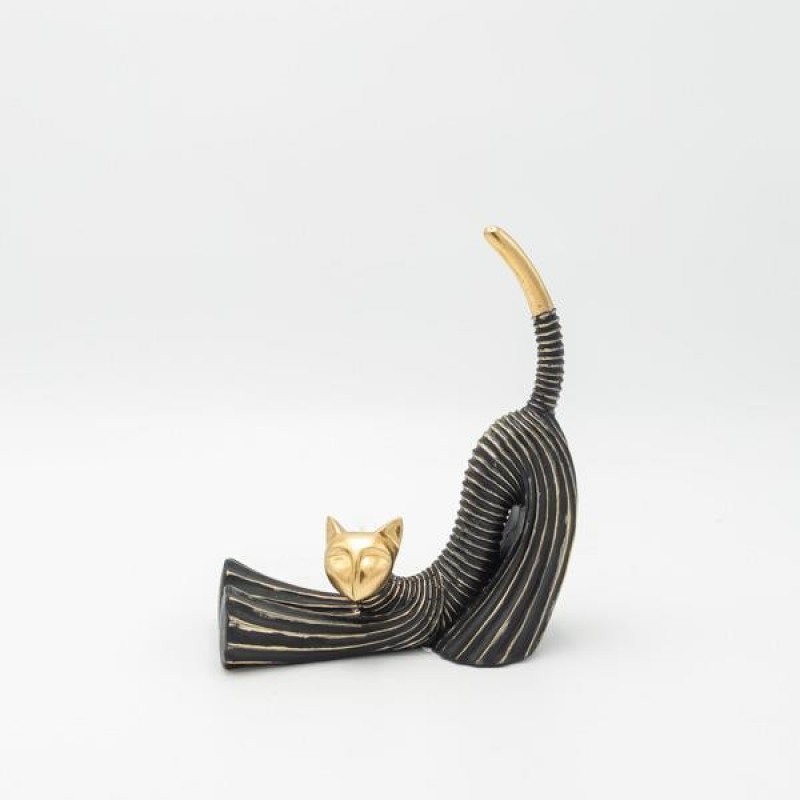 CAT POLYRESIN BLACK - GOLD 18.5x8x21.5cm 819-01398
