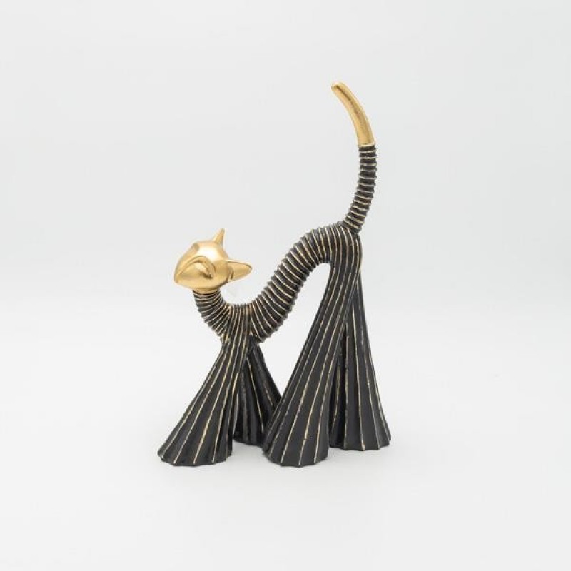 CAT POLYRESIN BLACK - GOLD 19.5x9.5x29.5cm 819-01399