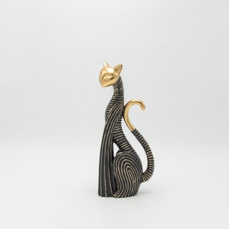 CAT POLYRESIN BLACK - GOLD 13x7.5x30.5cm 819-01400