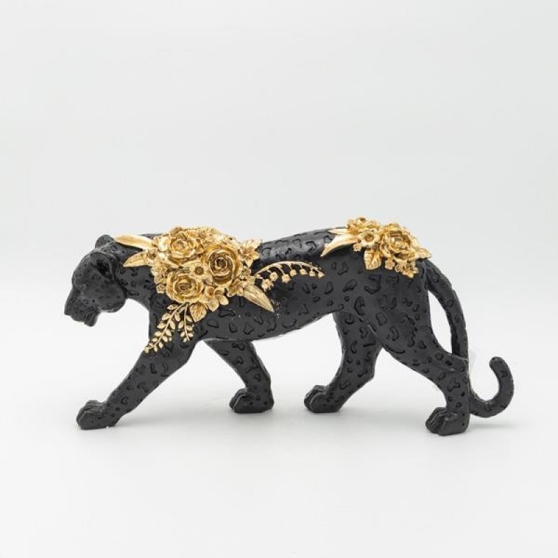 PANTHER POLYRESIN BLACK - GOLD 40x8.5x18.5cm 819-01401