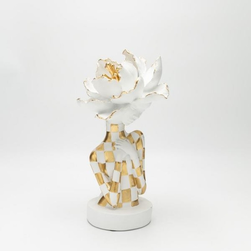 DECORATIVE STATUETTE WITH FLOWER POLYRESIN WHITE - GOLD 14.5x14x27.5cm 819-01409