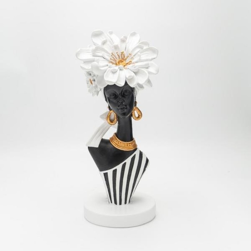 DECORATIVE STATUETTE WITH EARRINGS POLYRESIN BLACK - WHITE - GOLD 13.5x12x31.5cm 819-01411