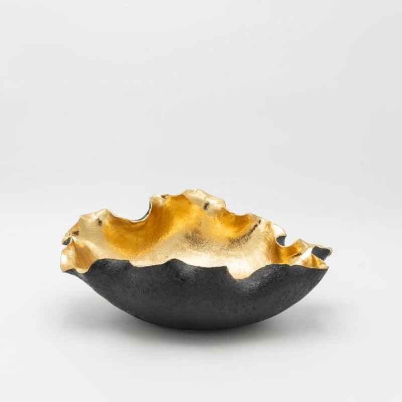 DECORATIVE PLATE - SHELL POLYRESIN GOLD - BLACK 32.5x23x12.5cm 819-01433