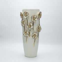 VASE CERAMIC WHITΕ WITH FLOWERS 16.5x16.5x38cm 819-01446