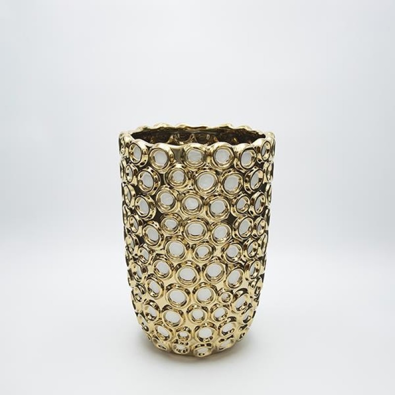 VASE CERAMIC WHITE-GOLD 20x20x29.5cm 819-01450