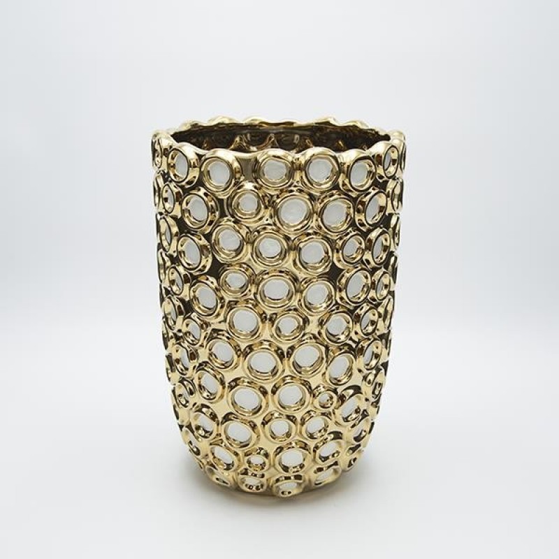 VASE CERAMIC WHITE-GOLD 20x20x39.5cm 819-01451