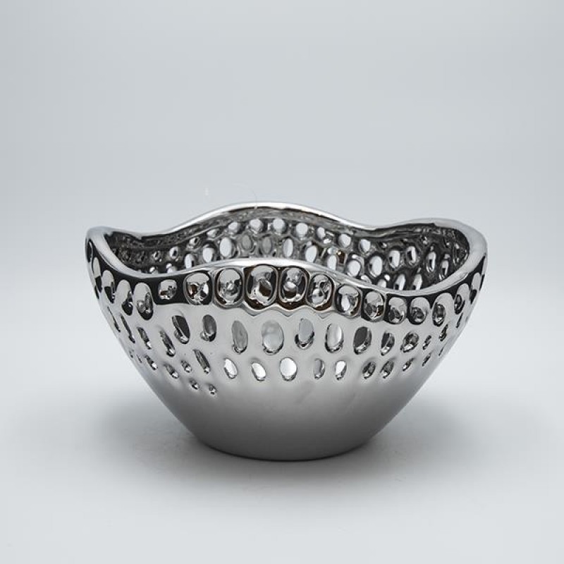 DECORATION BOWL CERAMIC SILVER 24.5x23.5x13.5εκ 819-01454