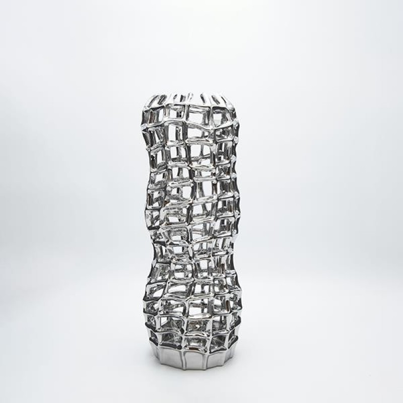 VASE CERAMIC SILVER   11.5x11.5x29.5cm 819-01455