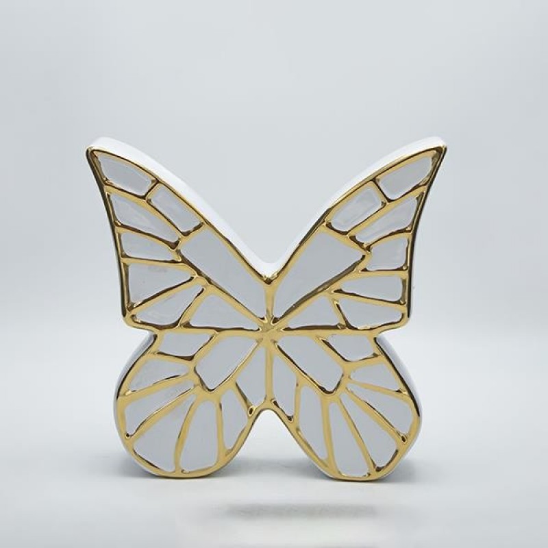 TABLE DECORATIVE BUTTERFLY WHITE-GOLD 20.5x5.5x19cm 819-01458