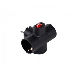 ADAPTOR SCHUKO TO 3 SCHUKO CROSS HORIZONTAL WITH SWITCH & SHUTTER PROTECTION BLACK 147-10319