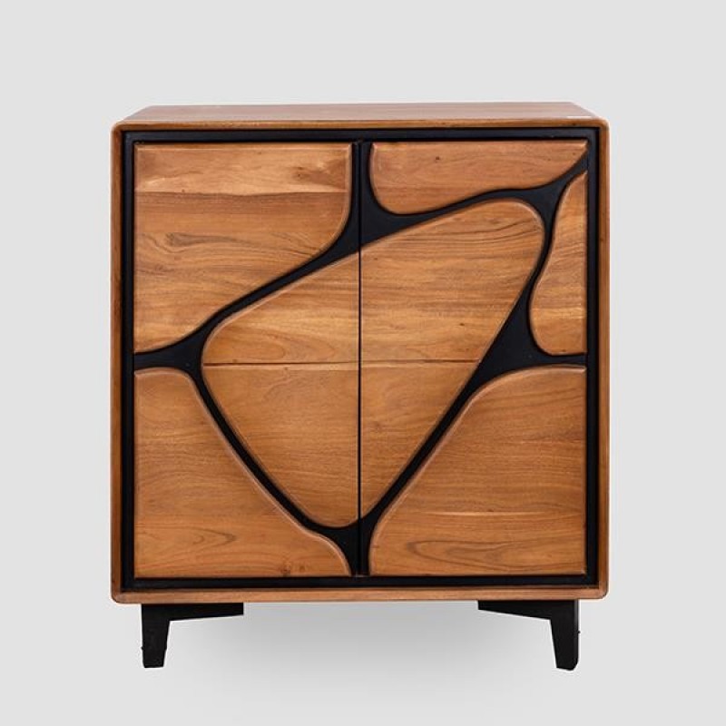 CABINET ACACIA WOOD LIGHT BROWN 2 DOORS 85x38x95cm 810-00106