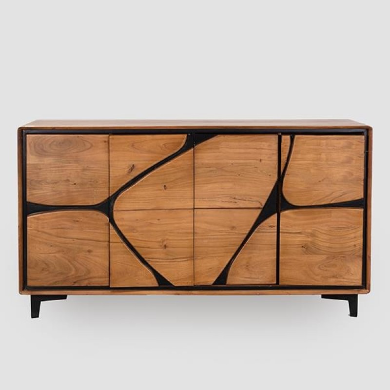 CABINET ACACIA WOOD LIGHT BROWN 3 DOORS 170x38x95cm 810-00107