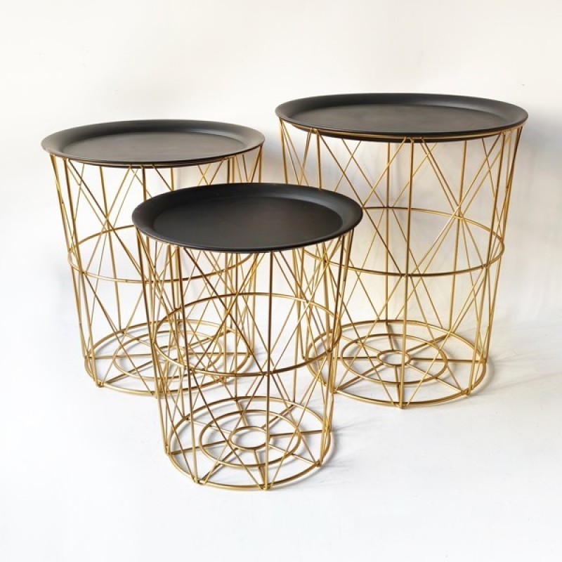 S/3 SIDE TABLE METAL GOLD-BLACK 40x45cm/ 35x40cm/ 30x35cm 810-00095
