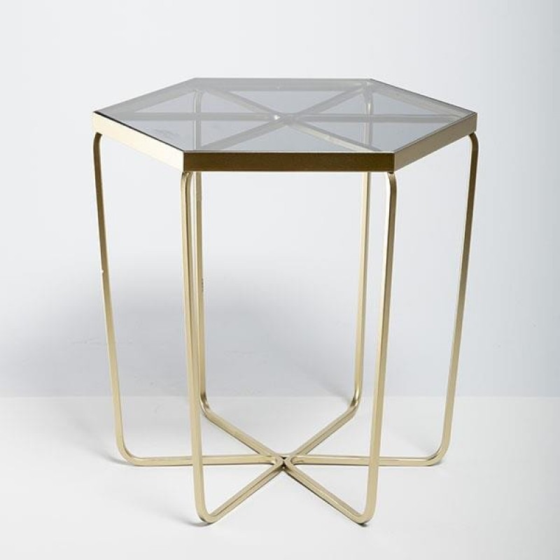 SIDE TABLE METAL GOLD GLASS TOP 51x44.5x51.5cm 810-00159