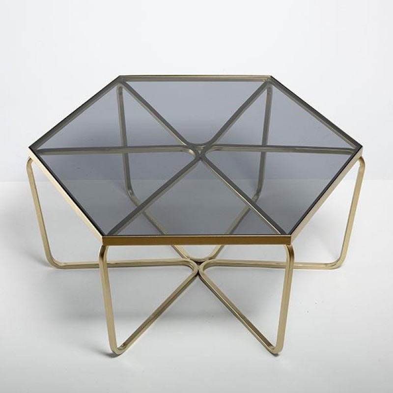 TABLE METAL GOLD -  GLASS TOP 81x70.5x38cm 810-00160