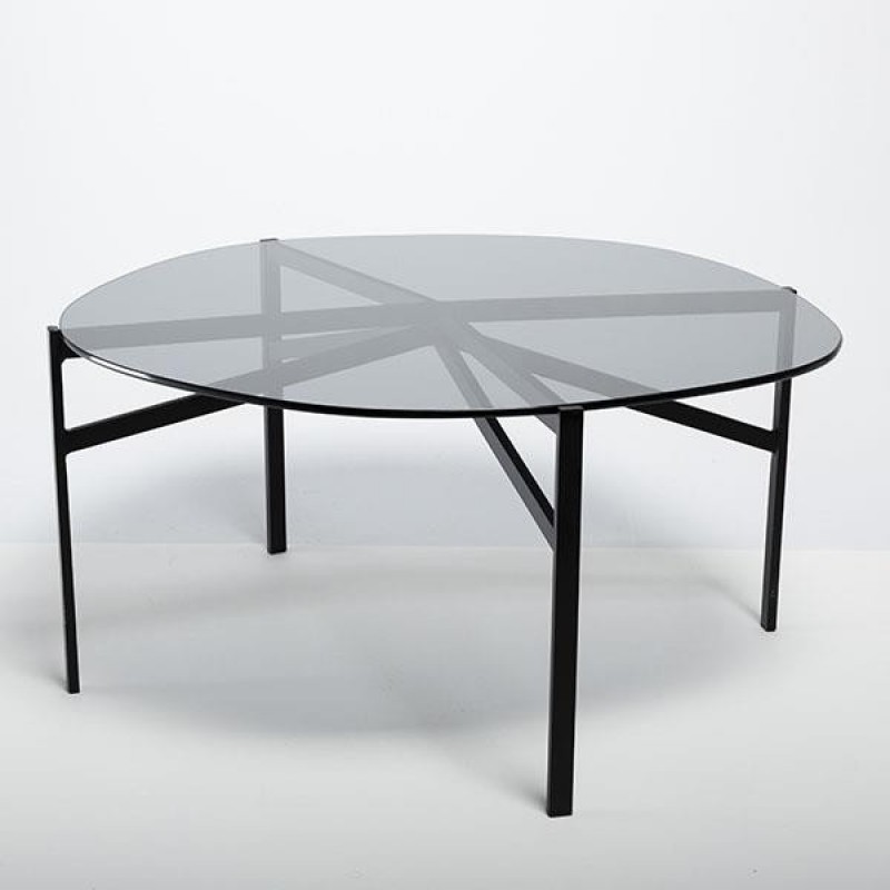TABLE METAL BLACK -  GLASS TOP 73x72x35cm 810-00162