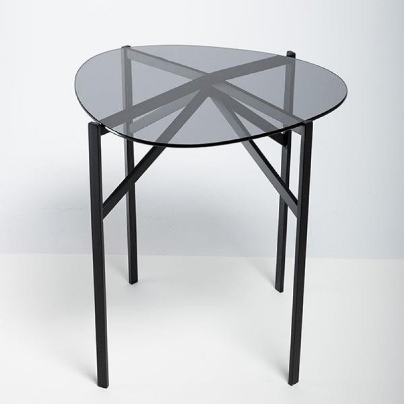 SIDE TABLE METAL BLACK GLASS TOP 53.5x52x55cm 810-00163