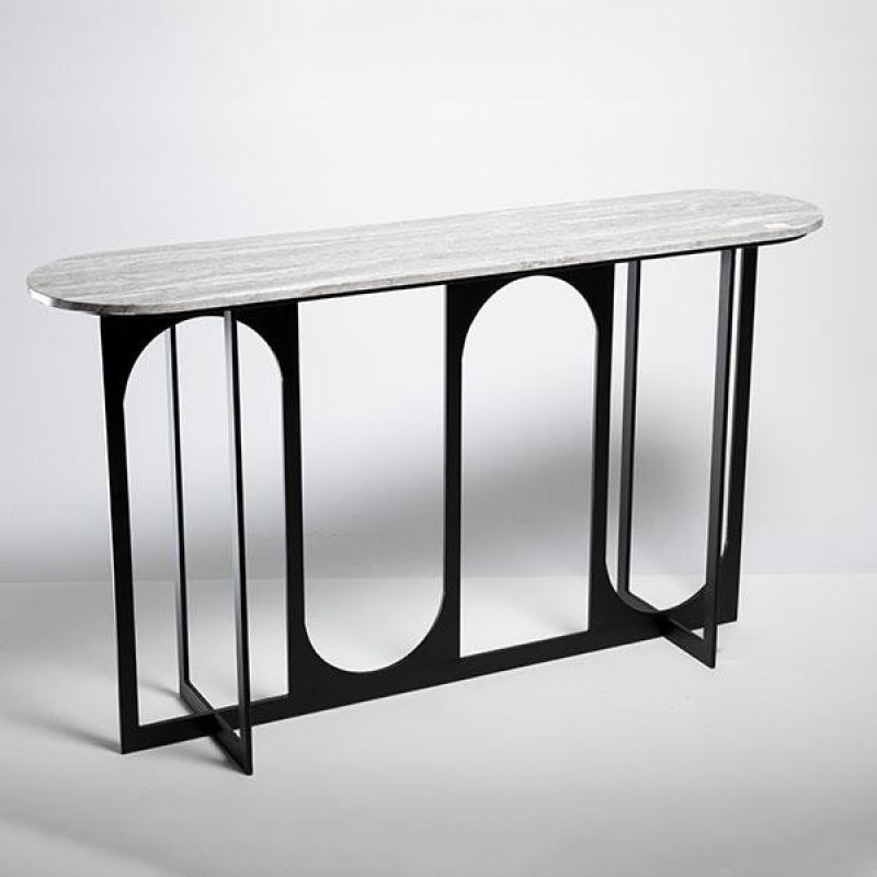 CONSOLE METAL BLACK WITH METAL GREY TOP 140x34x79.5cm 810-00164