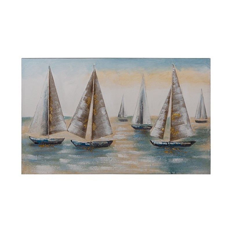 CANVAS WALL ART SHIPS LIGHT BLUE-WHITE-GOLD 100x60cm 812-20063