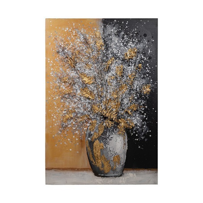 CANVAS WALL ART VASE WITH FLOWERS WHITE GOLD 80x3x120cm 812-20064